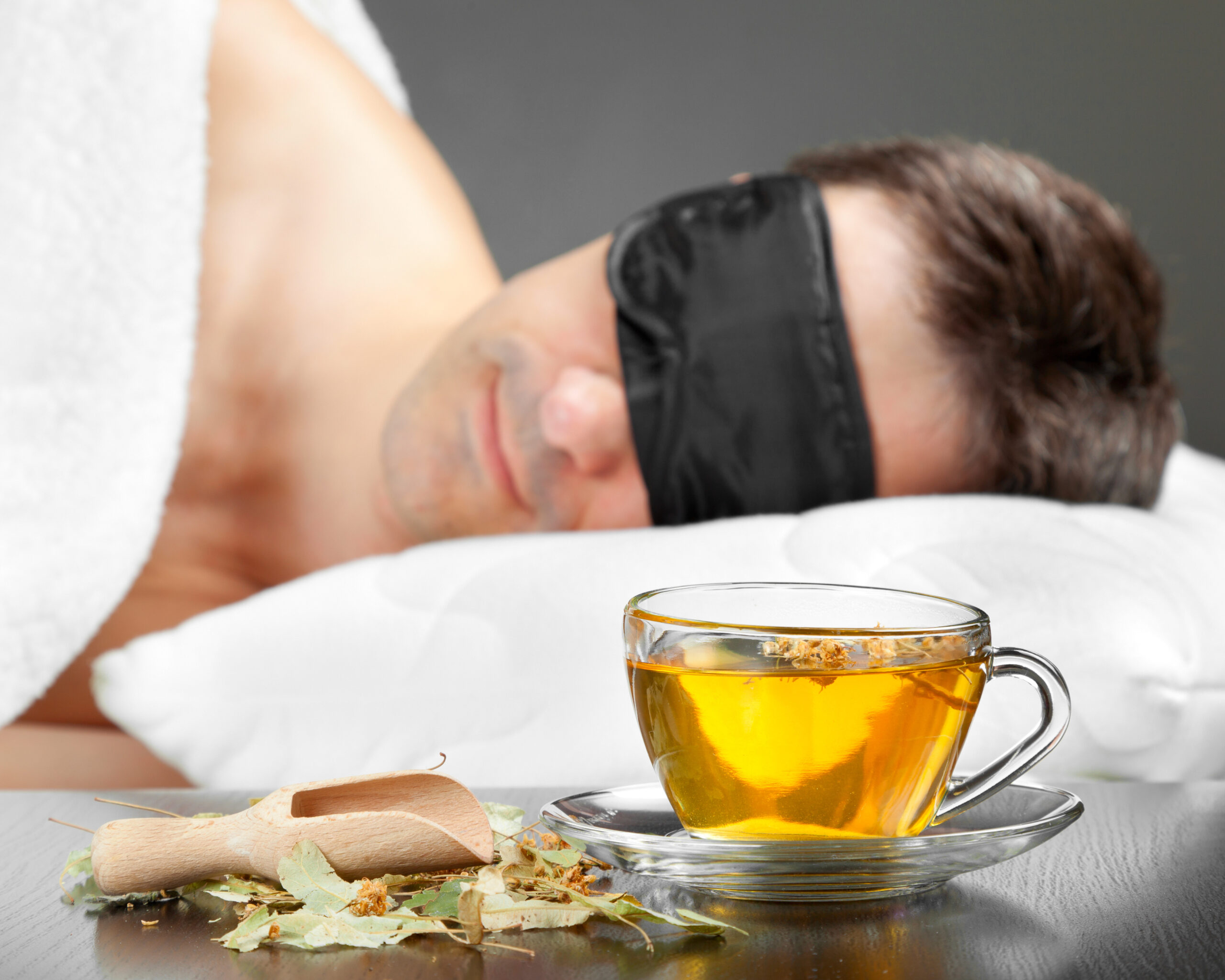 Man sleeping after drinking herbal tea